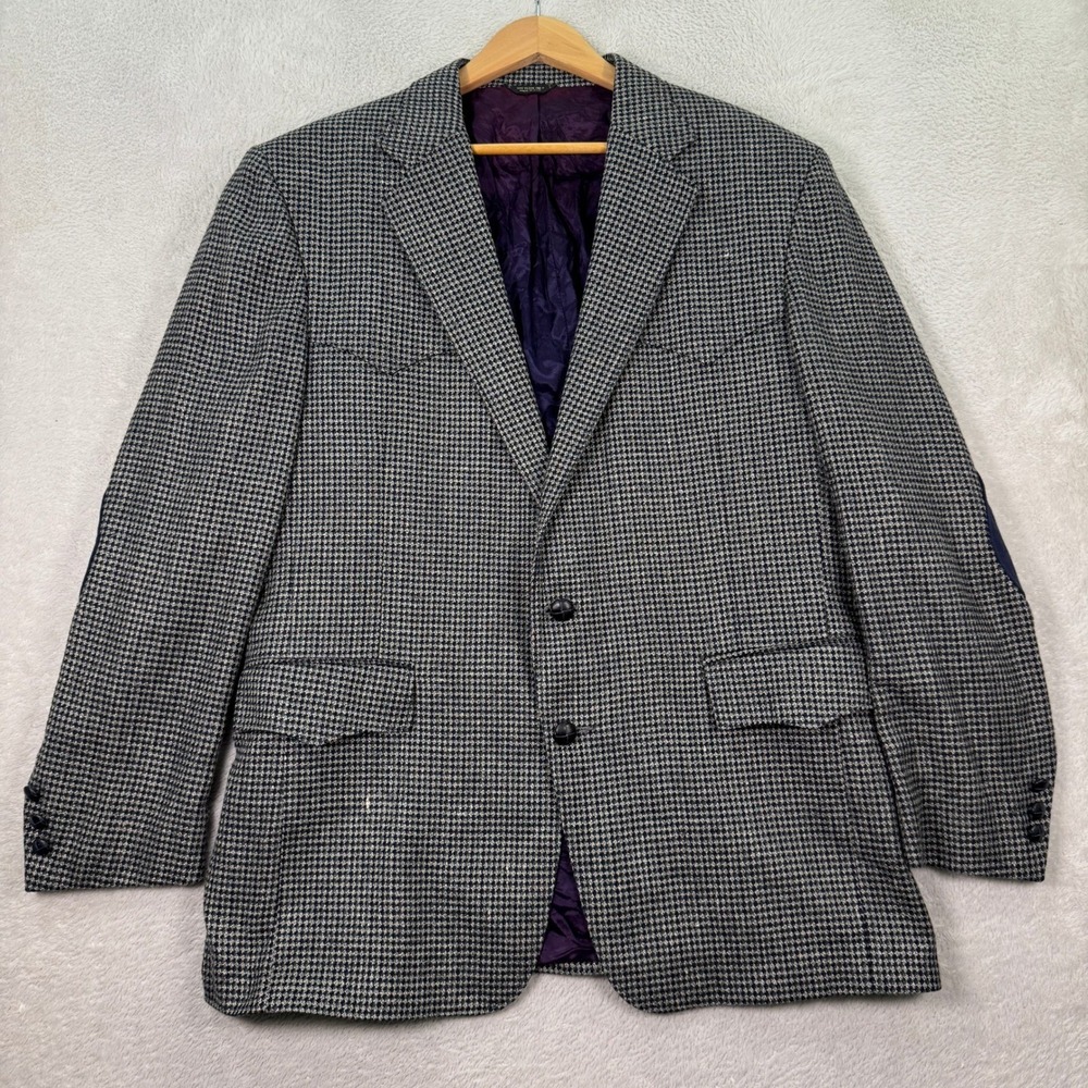 Pagano West Blazer Men 44R TWEED Wool Houndstooth Wool Blend Elbow Patch Western